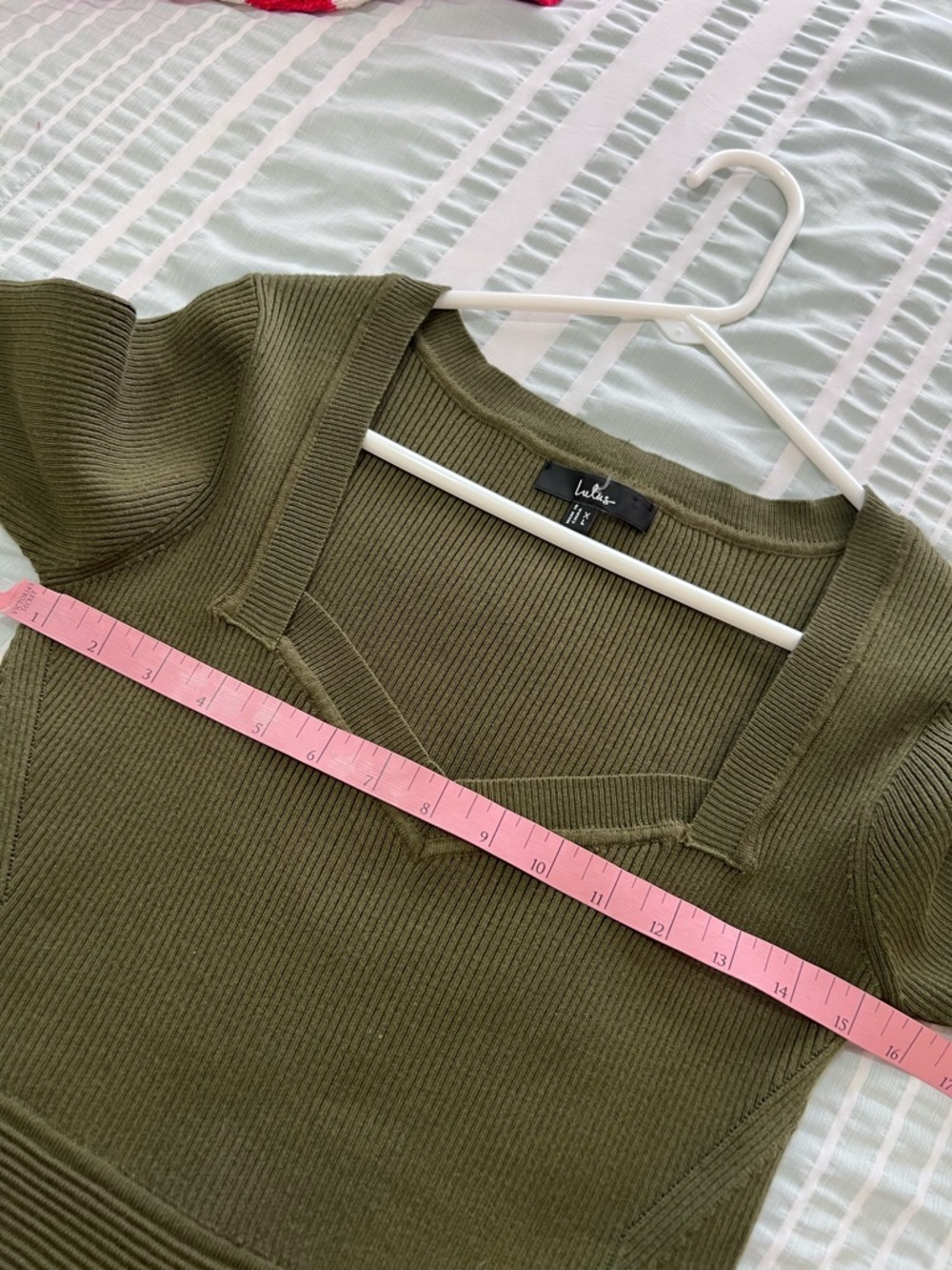 Lulu's Olive Green Ribbed Knit Long-Sleeve Fit & Flare Dress size XL - Picture 7 of 11